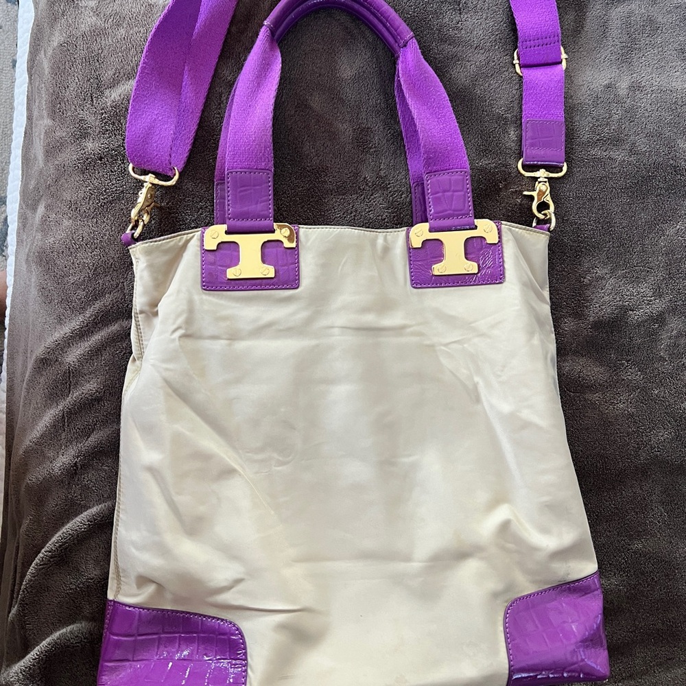 Tory Burch Purple and Cream Tote